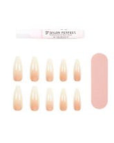 Salon Perfect Modern French Nail Set includes 24 press-on nails with warm pink gradient tips, nail file, and professional glue.